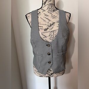 Grace Karin Dark Academia Houndstooth Vest Tailored Waistcoat Black White L